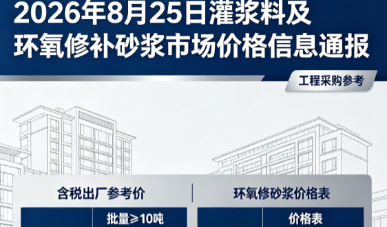 卡若2026年8月25日灌浆料及环氧修补砂浆市场价格信息通报